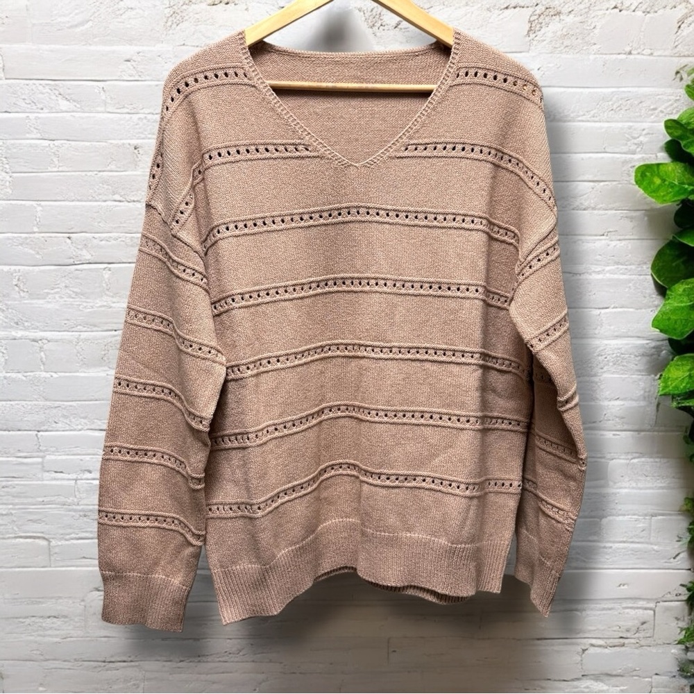 Womens’ Evaless Long Sleeve‎ V-Neck Pull-Over Crochet Detail Sweater